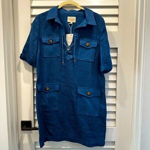 NWT Sezane size 4 linen blue shift dress